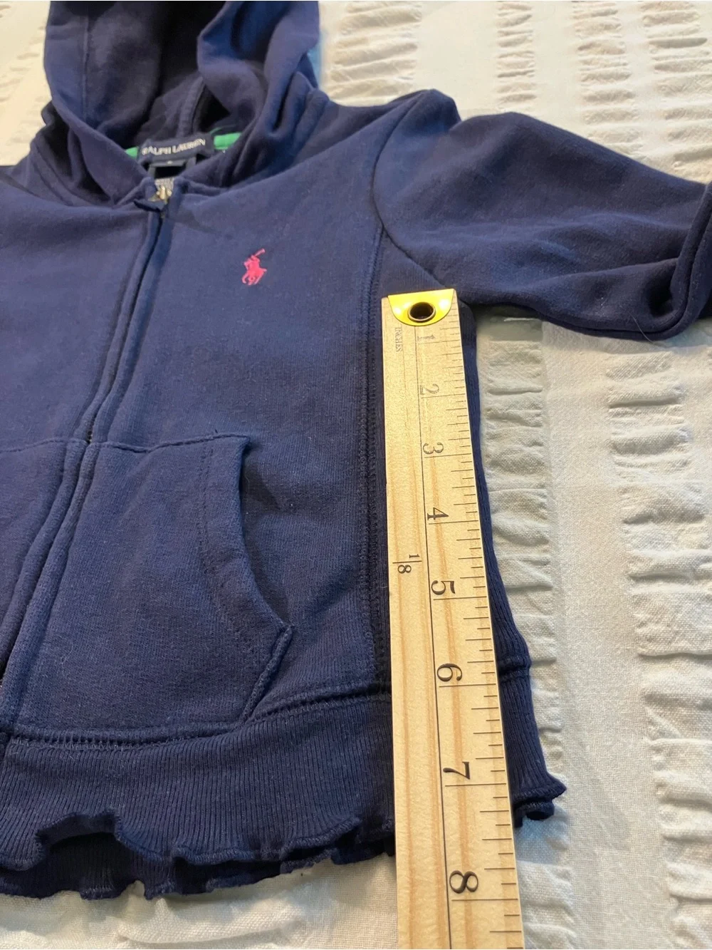 Ralph Lauren Girls Navy Hooded Zip-Up Sweatshirt with Pink Pony